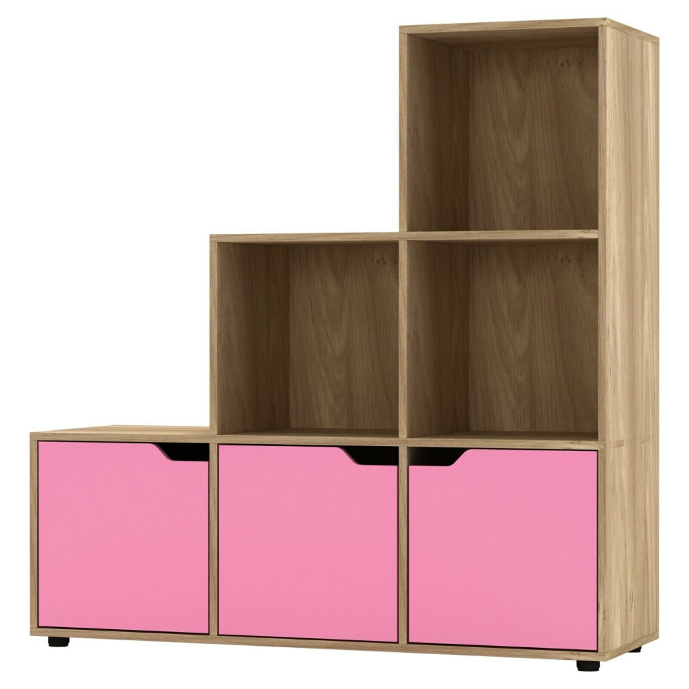 Urbn Living (Oak, ) 6 Cube Step Storage Bookcase Shelf Unit Doors Wood Pink