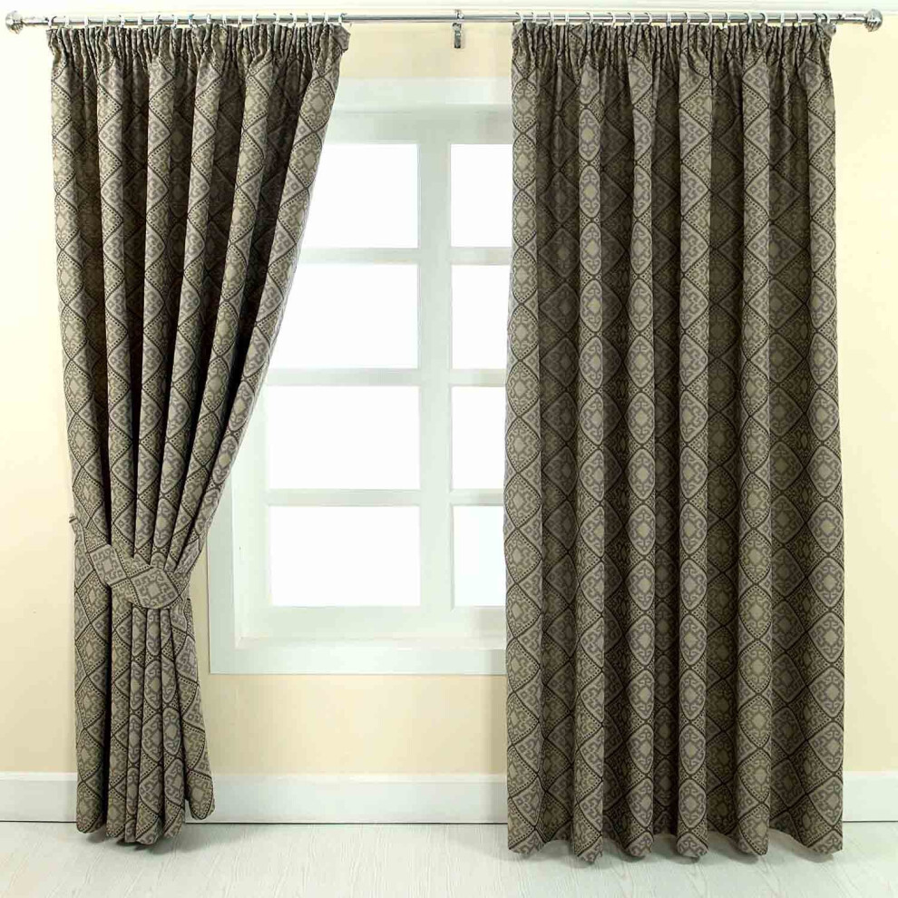 (W 117cm x Drop 137 cm, Grey) Jacquard Curtain Abstract Aztec Design Fully Lined