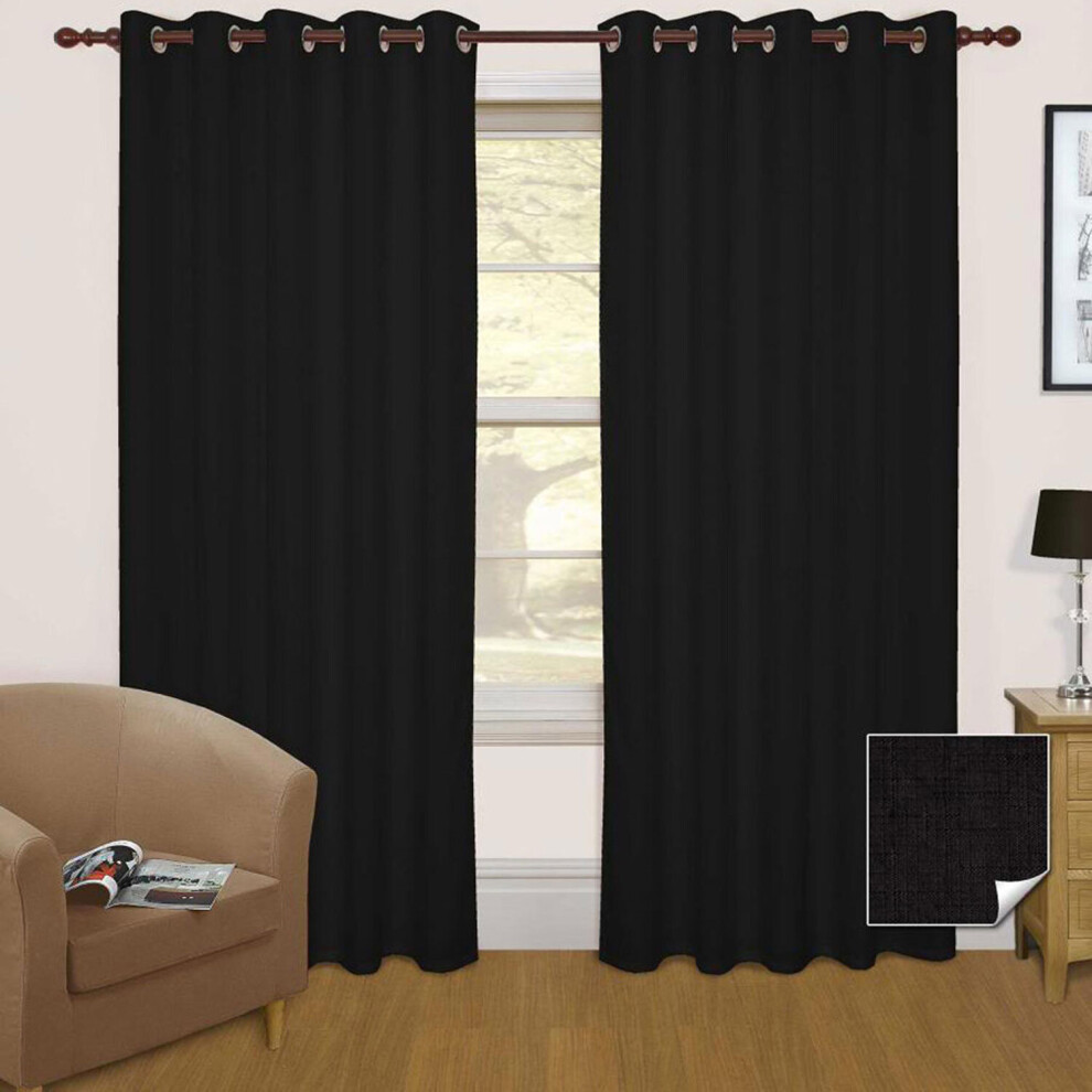 Homescapes Thermal Out Eyelet Curtain Pair, 66 X 72" Black