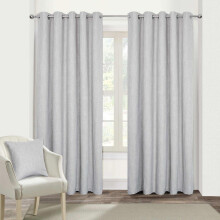(W 167cm x Drop 182cm, Light Grey) Heavy Boucle Textured Blackout Lined Eyelet Curtain Pair