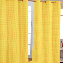 (W 137cm x Drop 182cm, Yellow) Cotton Gingham Eyelet Curtains