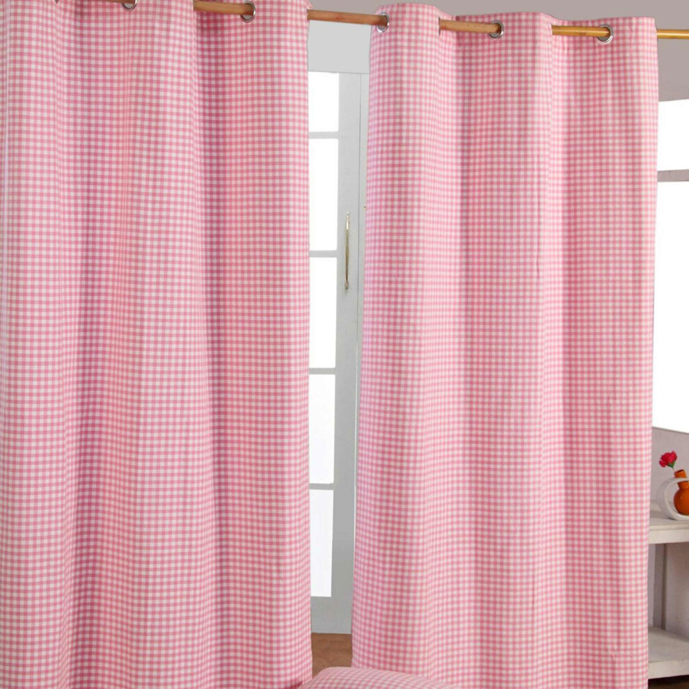 Homescapes (W 137Cm X Drop 228 Cm, ) Cotton Gingham Eyelet Curtains Pink