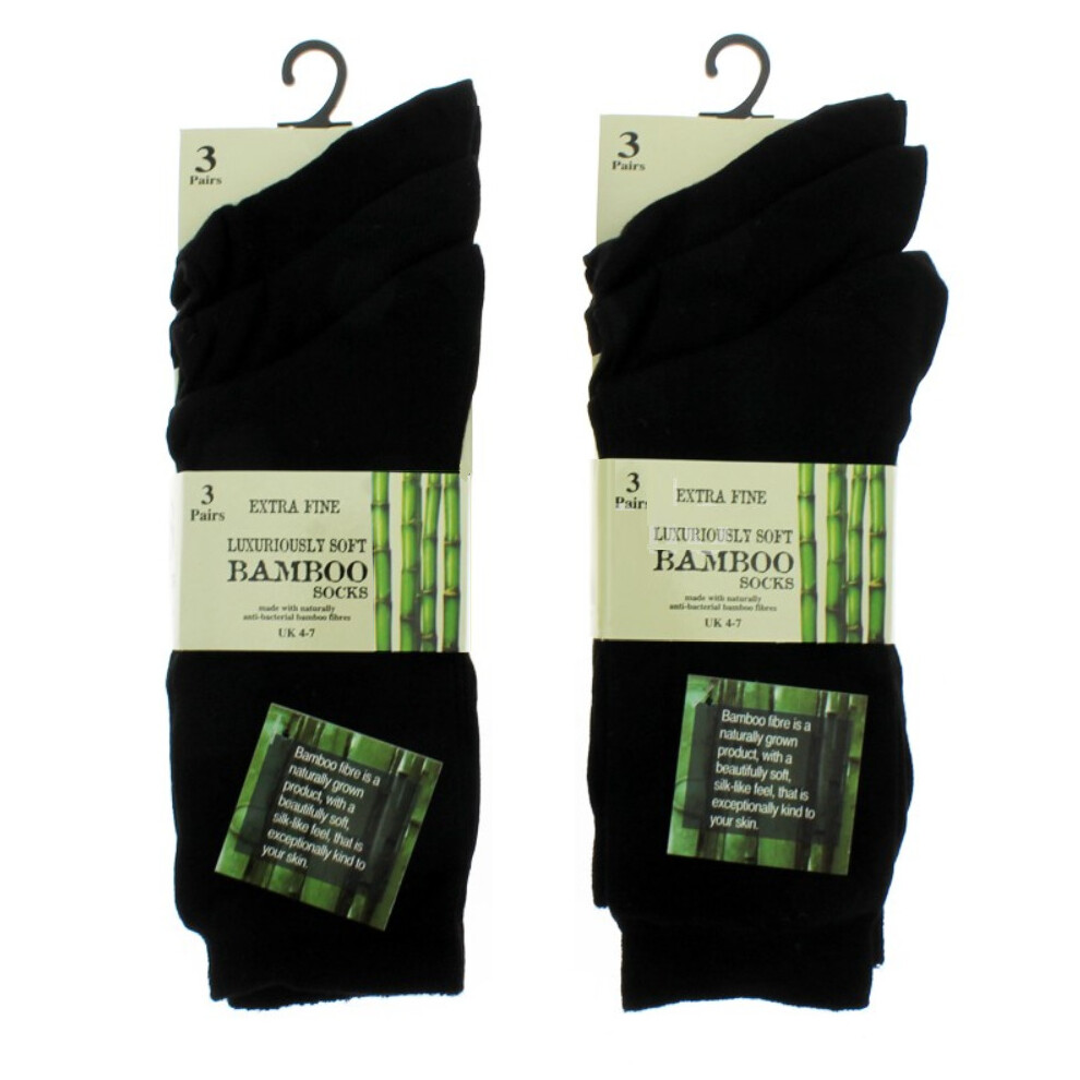 (Black) Ladies 3pk Bamboo Extra Fine Anti Bacterial Socks