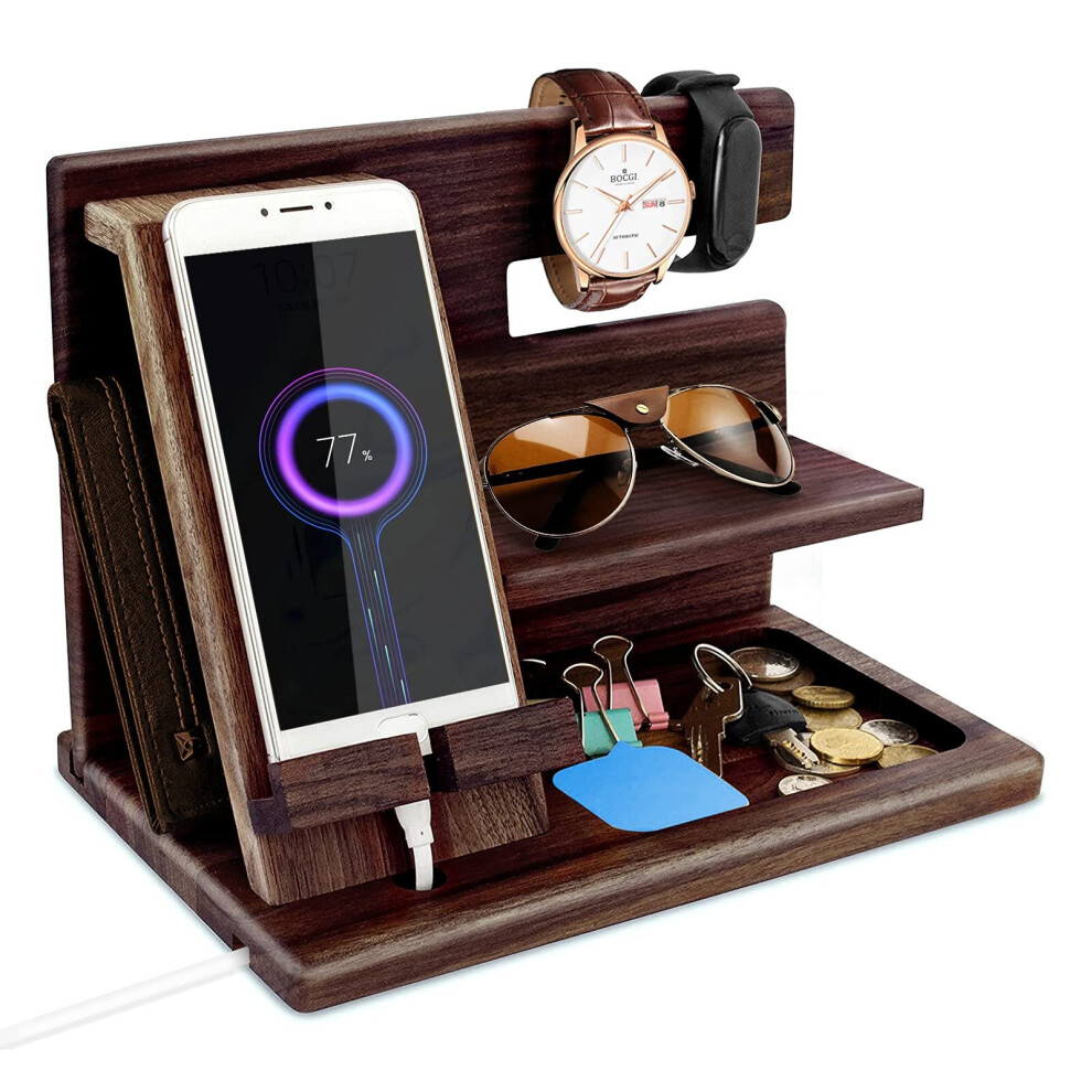 Robomanor Gifts For Men - Valentines Gifts For Him Wooden Docking Station For Men Key Holder Wallet Stand Watch Organizer Mens Bedside Organiser Stand Birthday