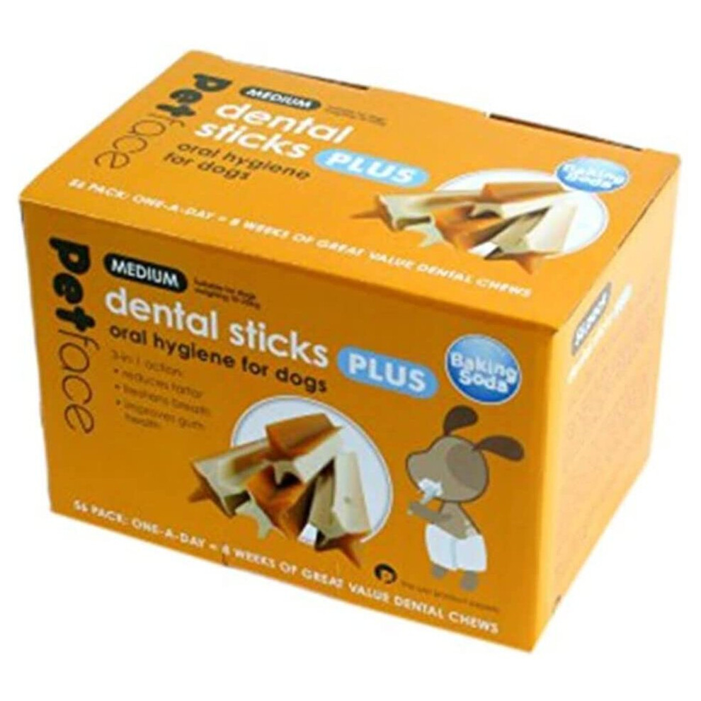 Petface 3-in-1 Dog Dental Sticks, Medium, 56-Piece