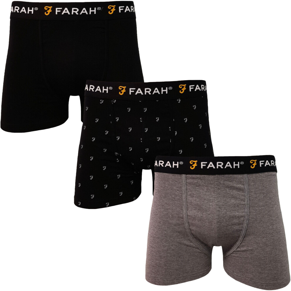 (S, Assorted) Farah Mens Valli 3-Pack Elasticated Logo Waist Boxers Boxer Shorts - Assorted