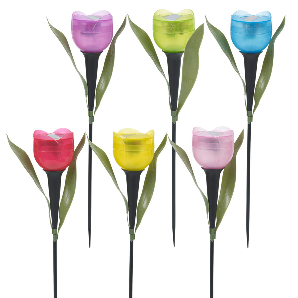 (2 of Each Colour, 6 Lights) 6 Garden Tulip Flower Shape LED Solar Power Lights