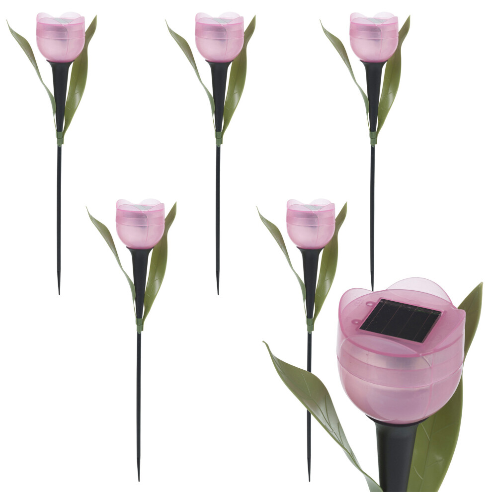 (6 Pink Lights, 6 Lights) 6 Garden Tulip Flower Shape LED Solar Power Lights