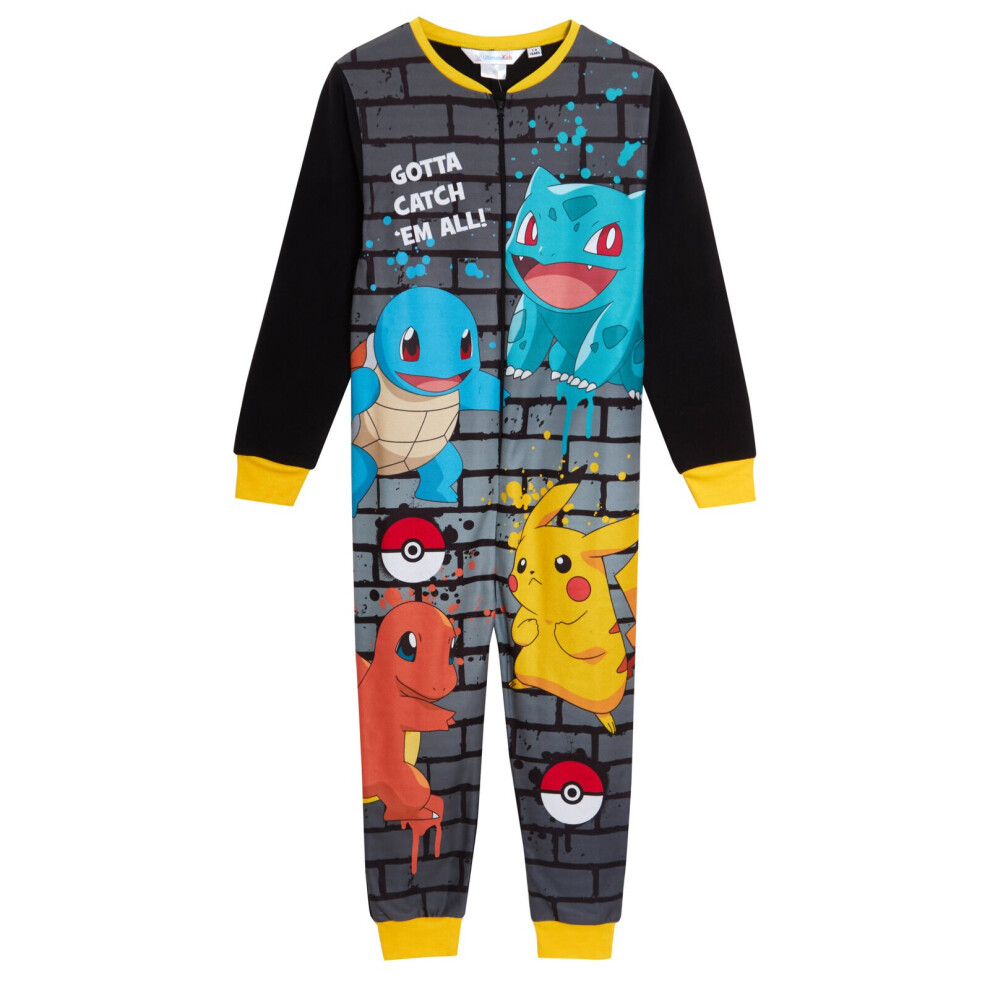 (11-12 Years) Kids Pokemon All In One Cosy Fleece Pjs Pikachu Pyjamas Zipped Boys Loungewear