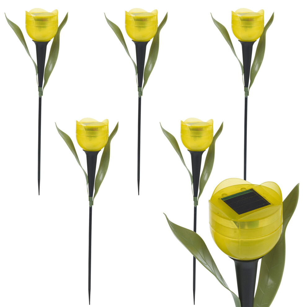 (6 Yellow Lights, 6 Lights) 6 Garden Tulip Flower Shape LED Solar Power Lights