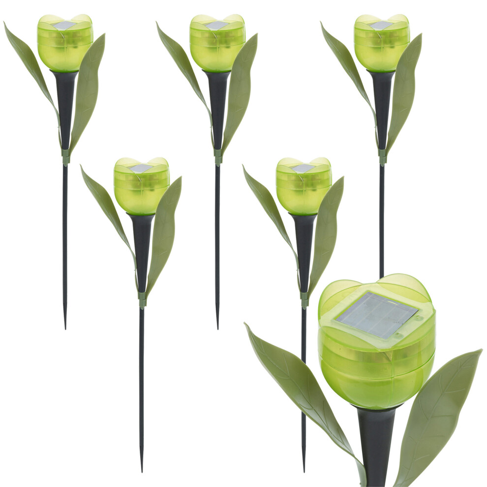 (6 Green Lights, 6 Lights) 6 Garden Tulip Flower Shape LED Solar Power Lights