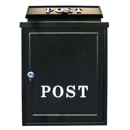 (White) Vintage Decor Black Lockable Post Mail Letter Box