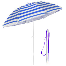 1.7M White Striped Garden Parasol - Tilt Umbrella with UPF40 Shade, 8-Rib, 2-Pc Steel Pole, Easy-Crank, 170cm