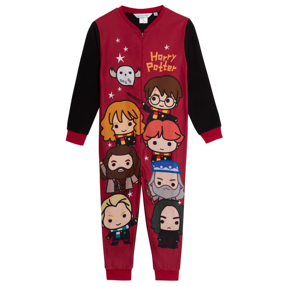 (5-6 Years) Harry Potter All In One Kids Hogwarts Fleece Pyjamas Girls Pjs Boys Nightwear