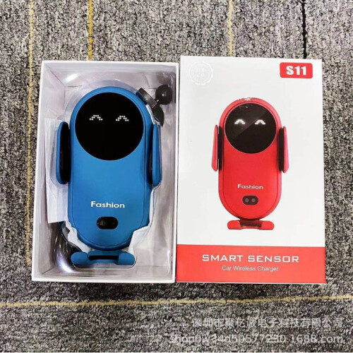 (Blue) Smart Car Wireless Charger Phone Holder Smart Automatic Sensor Car Phone Holder