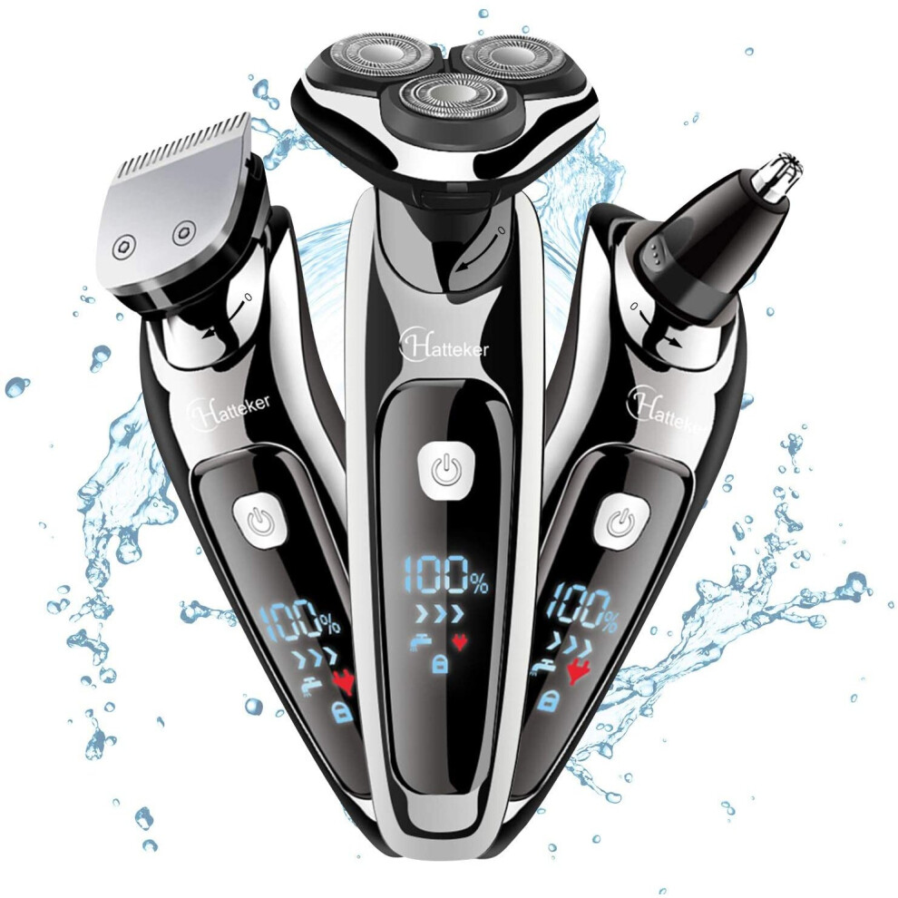 Hatteker Mens Electric Shaver Razor Beard Trimmer Rotary Shaver For Men Cordless Sideburn Trimmer Nose Trimmer