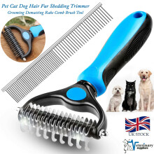 (Blue) Grooming Dog Cat Comb Removes Under Coat Rake Dematting Comb Pet Care Brush Tool