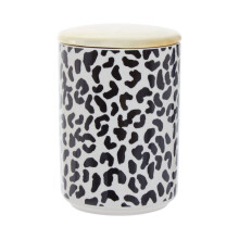 Large Stoneware Canister,Black & White Finish Container With Gold Reflective Lid,Handcrafted Container