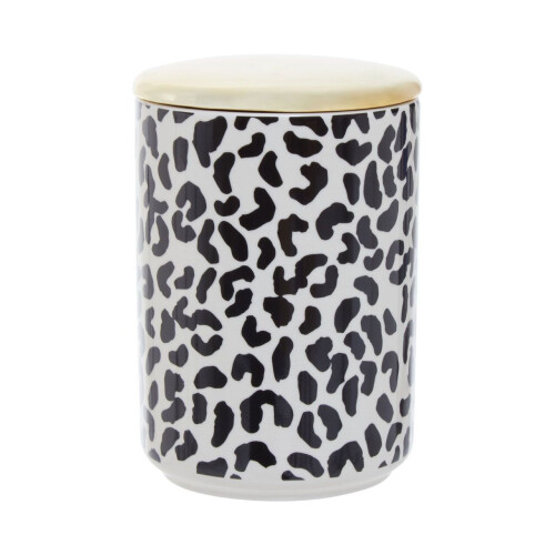 Premier Housewares Large Stoneware Canister,Black & White Finish Container With Gold Reflective Lid,Handcrafted Container