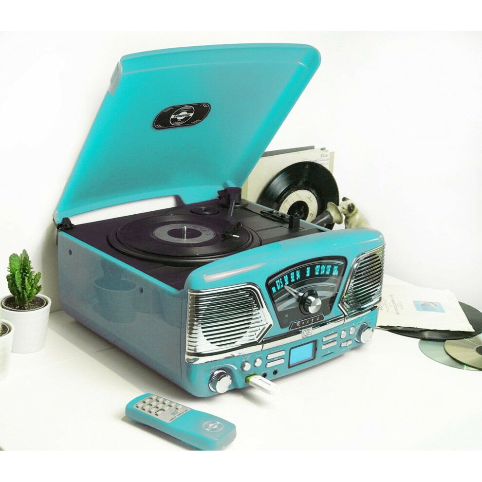 Roxy 4 Vinyl Record Player Turntable CD Radio USB Bluetooth Music System