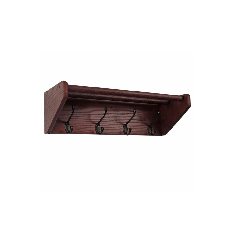 Wooden Mallet 24HCRKMH 8.5 x 24.75 x 9 in. 4-Hook Shelf Black Hooks, Mahogany-image-OPC-P8T8QF8-NEW