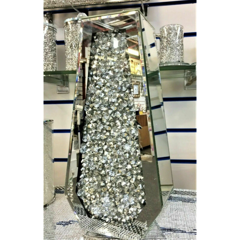 Large 40cm Sparkle Diamond Crushed Crystal Silver Mirrored Floor Vase