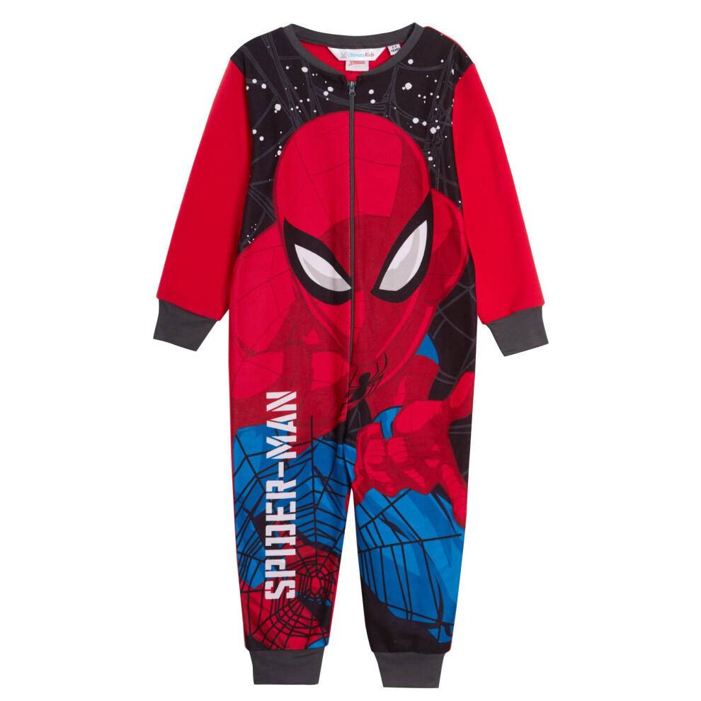 (5-6 Years) The Official Spiderman Boys Fleece All In One Kids Marvel Pyjamas Pjs Nightwear