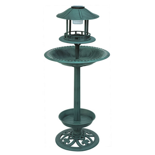 Garden Bird Bath Feeding Station Planter Solar Powered Light Ornament
