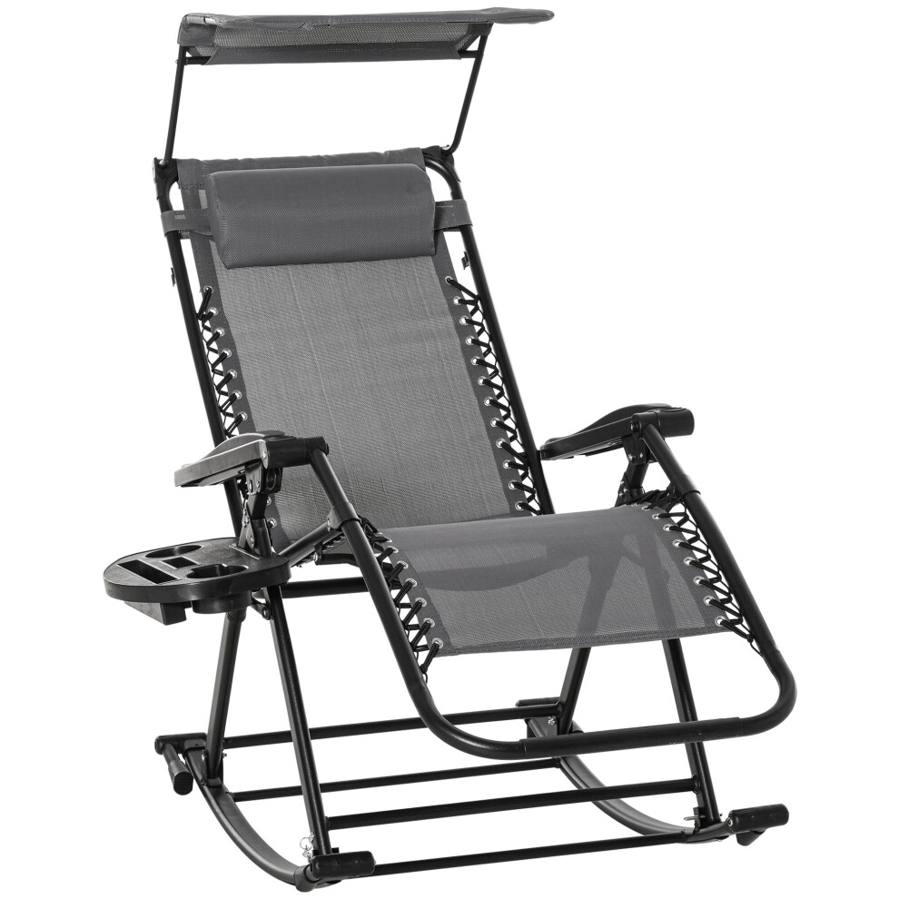 Outsunny Folding Recliner Chair Lounge Rocker Zero-Gravity Grey