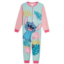 (7-8 Years) Disney Stitch Girls All In One Pyjamas For Kids Lilo Fleece Pjs Zip Up Nightwear