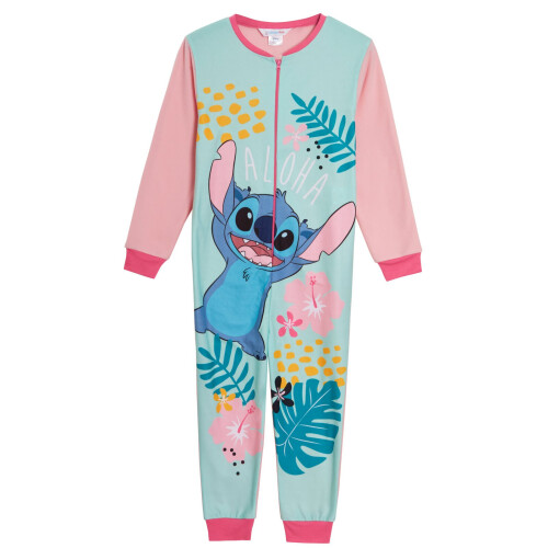 Disney (9-10 Years) Disney Stitch Girls All In One Pyjamas For Kids Lilo Fleece Pjs Zip Up Nightwear