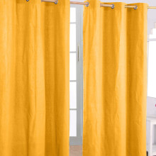(W 117cm x Drop 137 cm, Mustard Yellow) Plain Cotton Eyelet Curtains