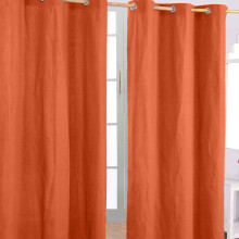 (W 137cm x Drop 228 cm, Burnt Orange) Plain Cotton Eyelet Curtains