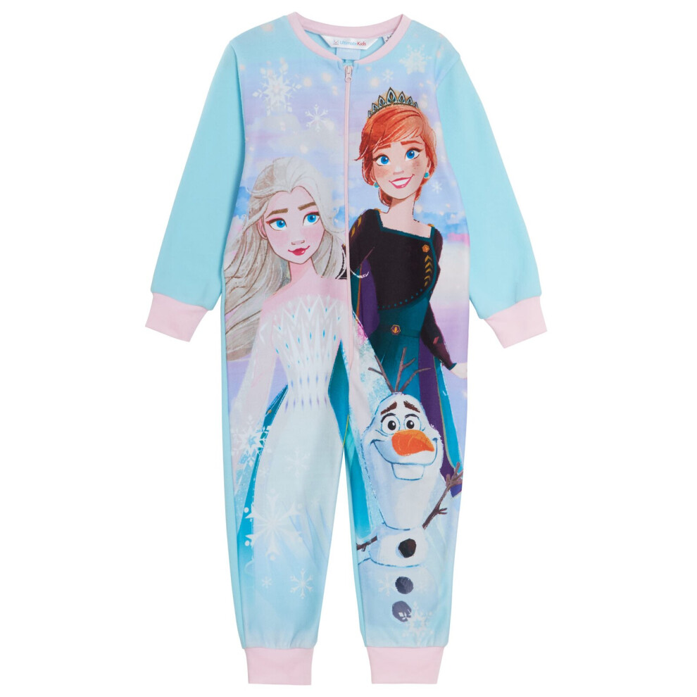 (4-5 Years) Disney Frozen 2 Girls All In One Pyjamas Kids Fleece Pjs Elsa Anna Loungewear