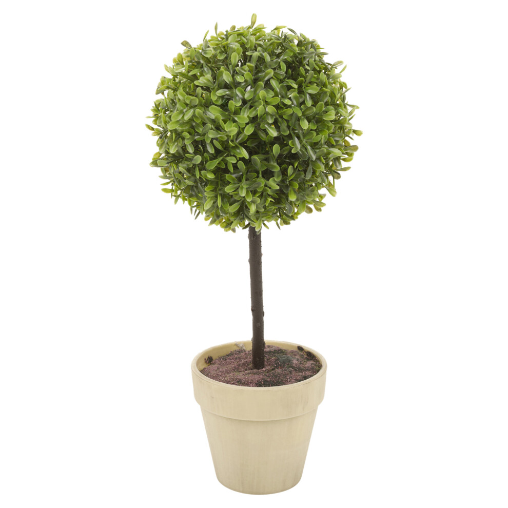 (Stone Colour Pot) 2x Potted Buxus Ball Plant Artificial Garden Pot