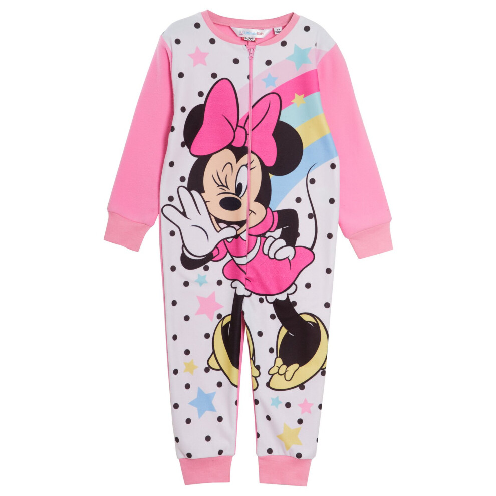 (3-4 Years) Disney Minnie Mouse Girls All In One PyjamasFor  Kids Fleece Pjs Zip Nightwear