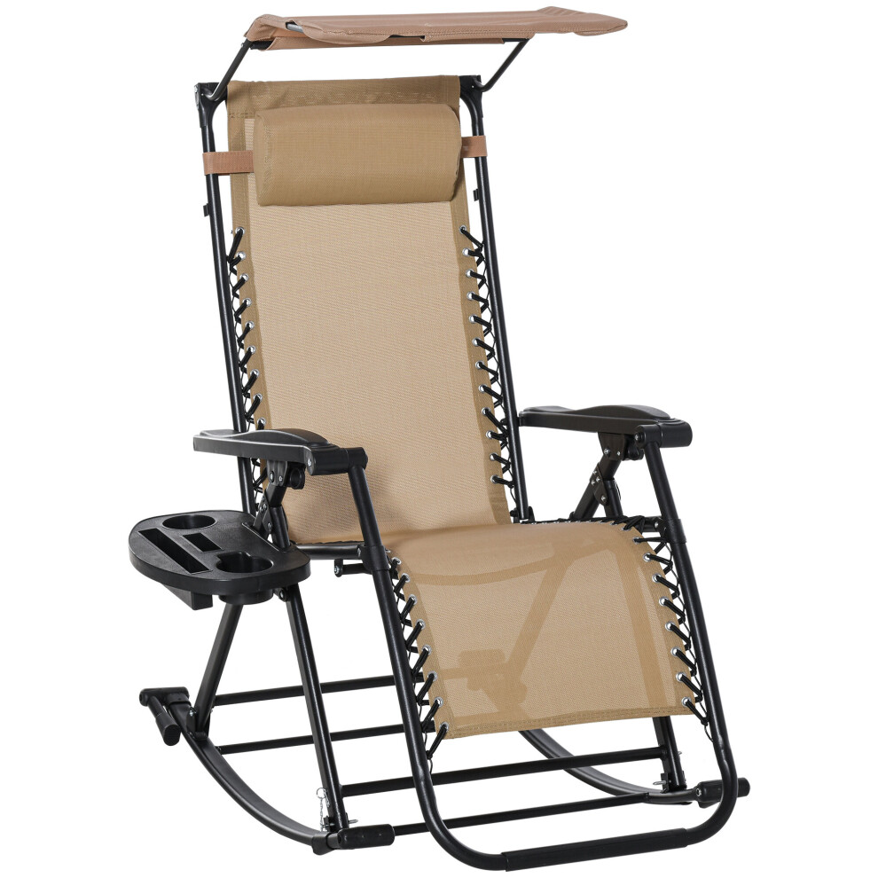 Outsunny Folding Recliner Chair Lounge Rocker Zero-Gravity Beige