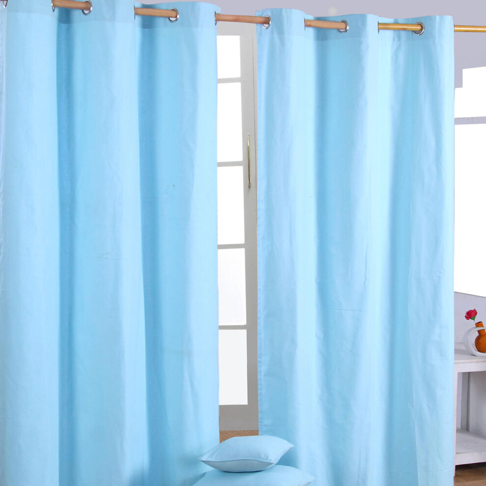 (W 137cm x Drop 228 cm, Blue) Plain Cotton Eyelet Curtains