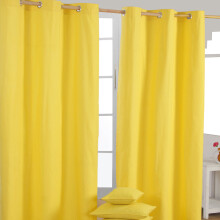 (W 137cm x Drop 182cm, Yellow) Plain Cotton Eyelet Curtains