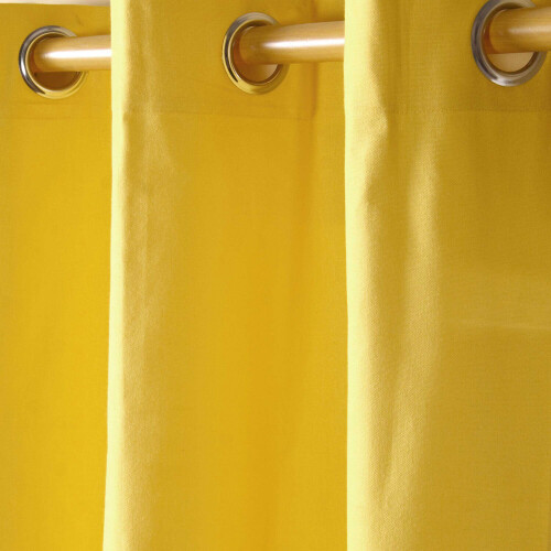 Homescapes (W 137cm x Drop 182cm, Yellow) Plain Cotton Eyelet Curtains 1
