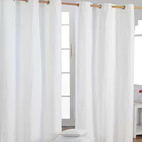 Homescapes (W 117cm x Drop 137 cm, Off White) Plain Cotton Eyelet Curtains