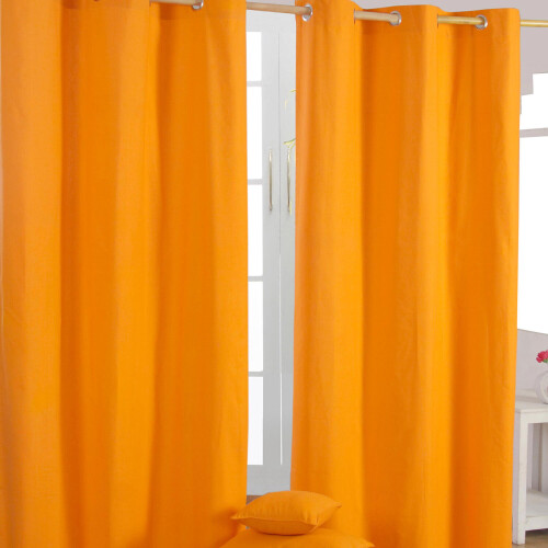 Homescapes (W 137cm x Drop 182cm, Orange) Plain Cotton Eyelet Curtains