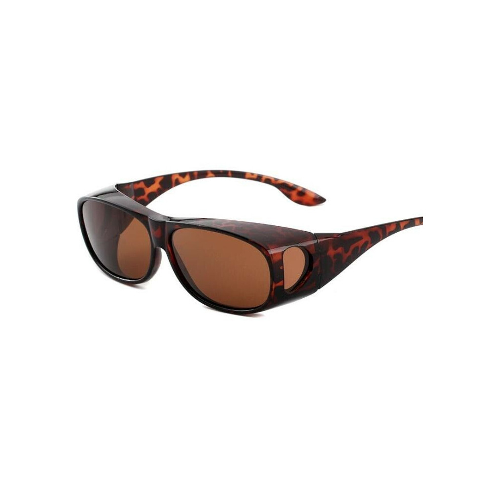 (Leopard Tea) UV400 Polarised Sunglasses Over Glasses