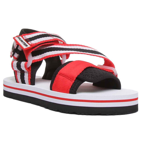 Hunter Hunter Beach Sandal Ankle Strap Hook And Loop In White Red Size 5