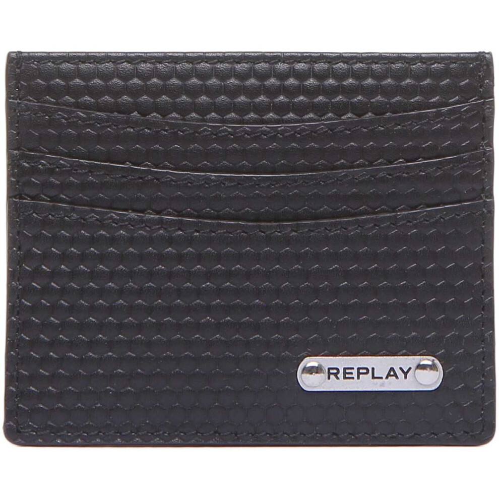 Replay Fm5169.000 Leather Card Holder In Size One Unisex Black