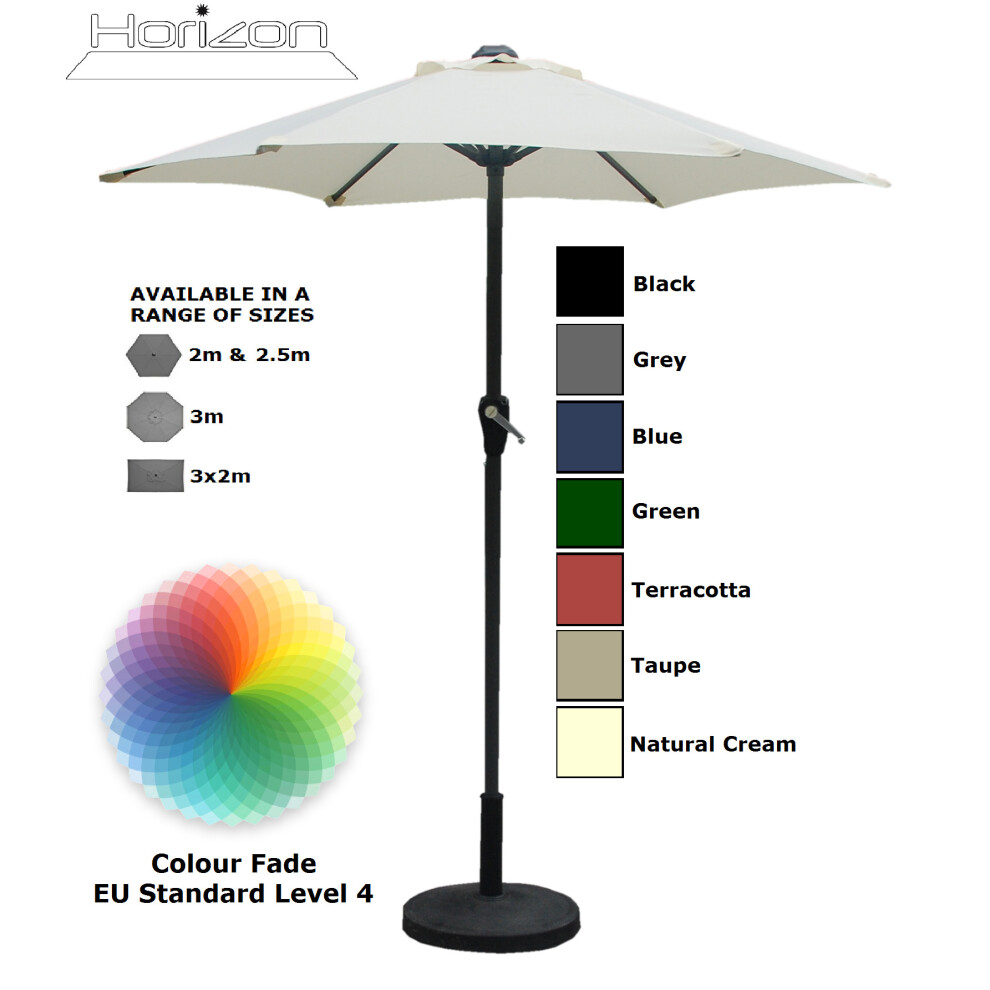 (2m, Natural Cream) Parasol Aluminium Crank Full & Half Shade Umbrella