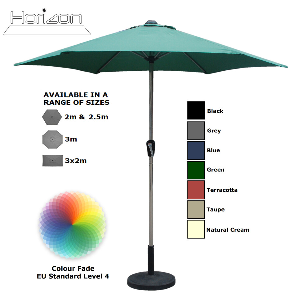 (2m, Green) Parasol Aluminium Crank Full & Half Shade Umbrella