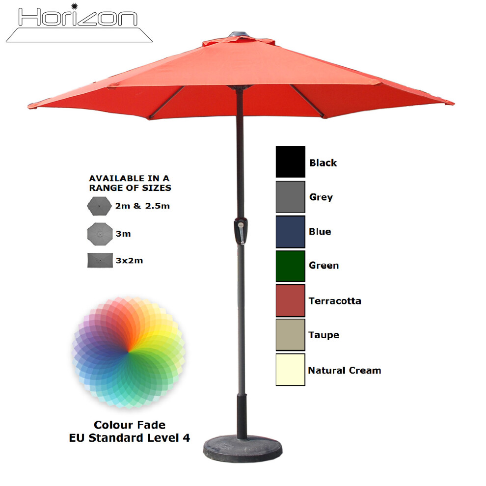 (2.5m, Terracotta) Parasol Aluminium Crank Full & Half Shade Umbrella