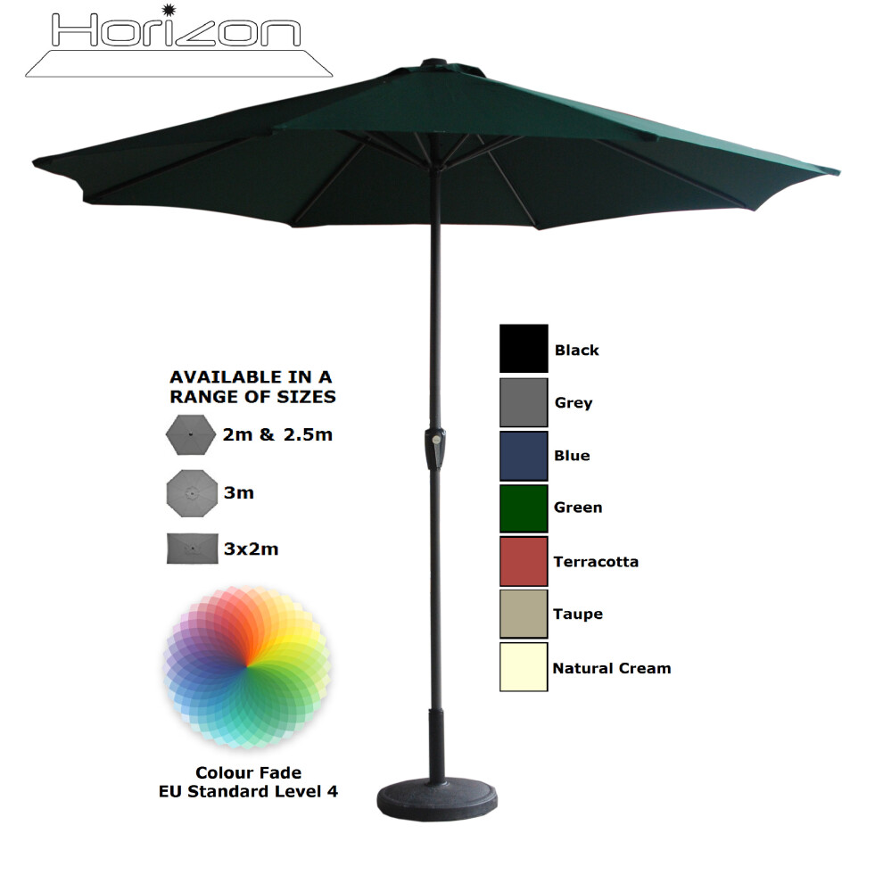 (3m, Green) Parasol Aluminium Crank Full & Half Shade Umbrella