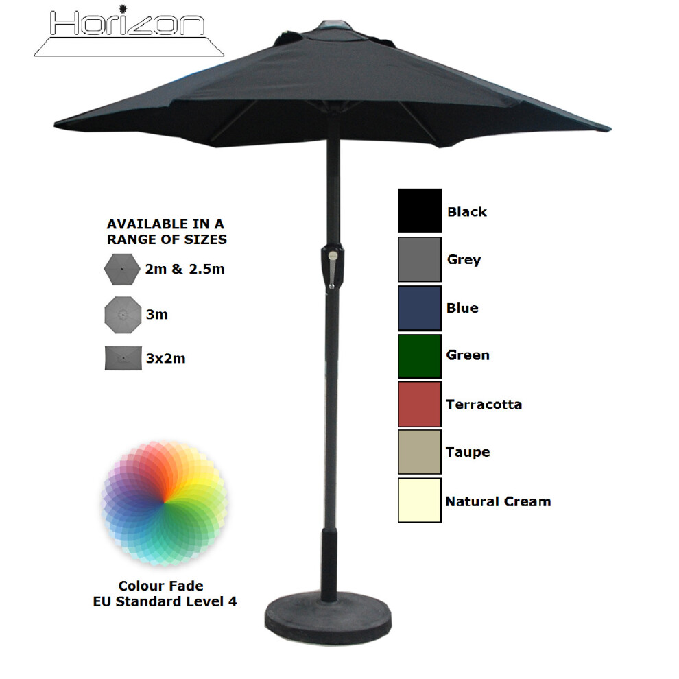 (2.5m, Black) Parasol Aluminium Crank Full & Half Shade Umbrella